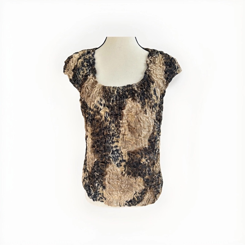 Joseph Ribkoff Designer Textured Animal Print Crinkle Blouse women’s size 8